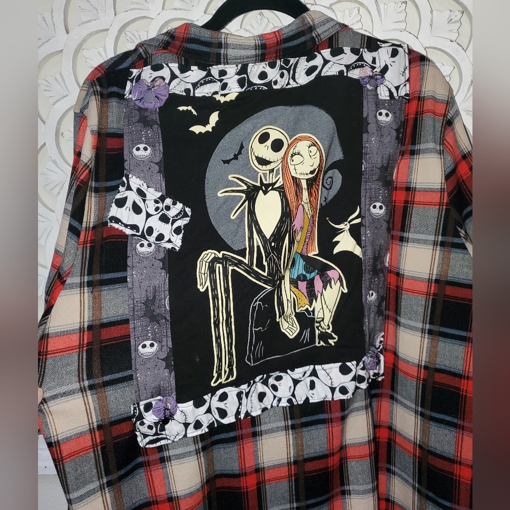 Nightmare Before Christmas Upcycled Plaid Top and Super Soft PJ Top Bund…